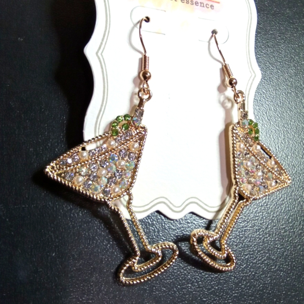 Crystal Martini Glass Earrings – Luxe Cocktail Statement - Picture 3 of 6